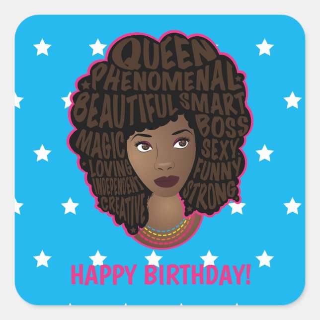 Encouraging Women, Starry Happy Birthday, Blue Square Sticker (Front)