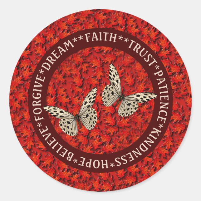 Encouraging Words Fall Leaves Inspirational       Classic Round Sticker (Front)