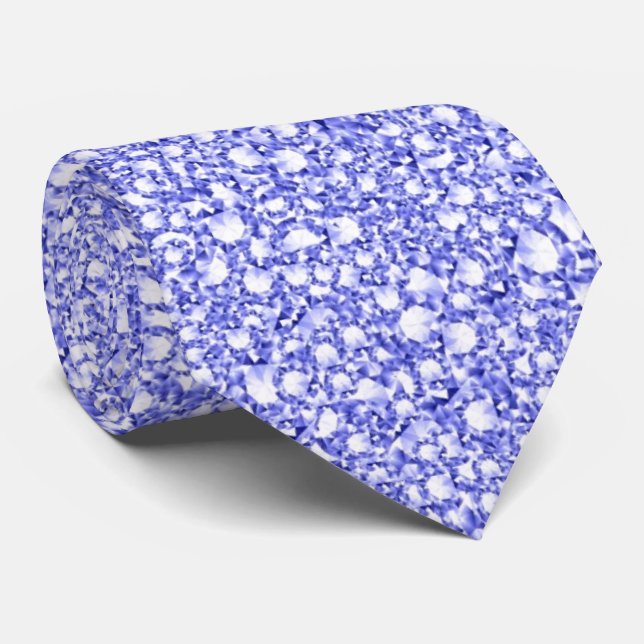 Encrusted Blue Diamonds Look Glitter Pattern Tie (Rolled)