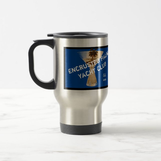 Encrusted Palm Yacht Club Travel Mug (Left)