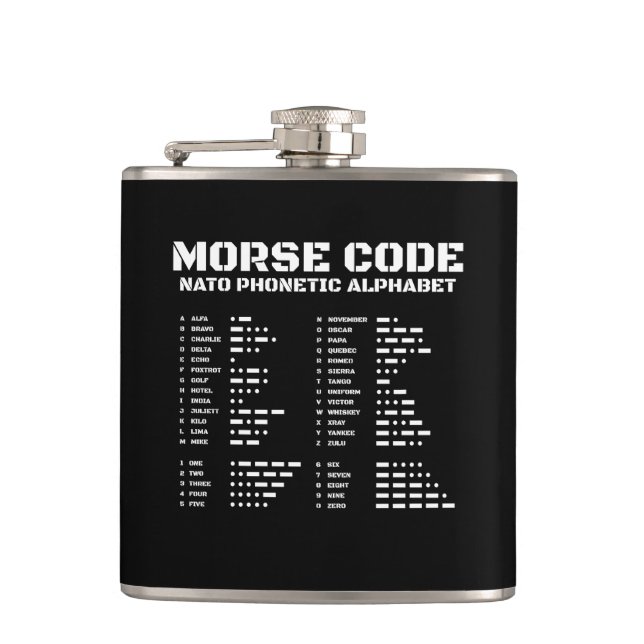 Encrypted Messages NATO Morse Code Black & White Hip Flask (Front)