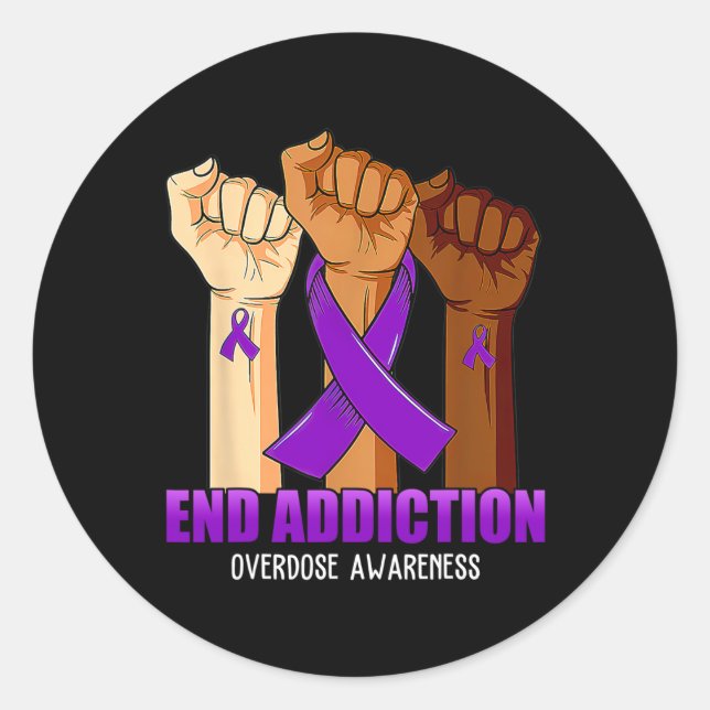 End Addiction Overdose Awareness Ribbon  Classic Round Sticker (Front)