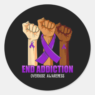 End Addiction Overdose Awareness Ribbon  Classic Round Sticker