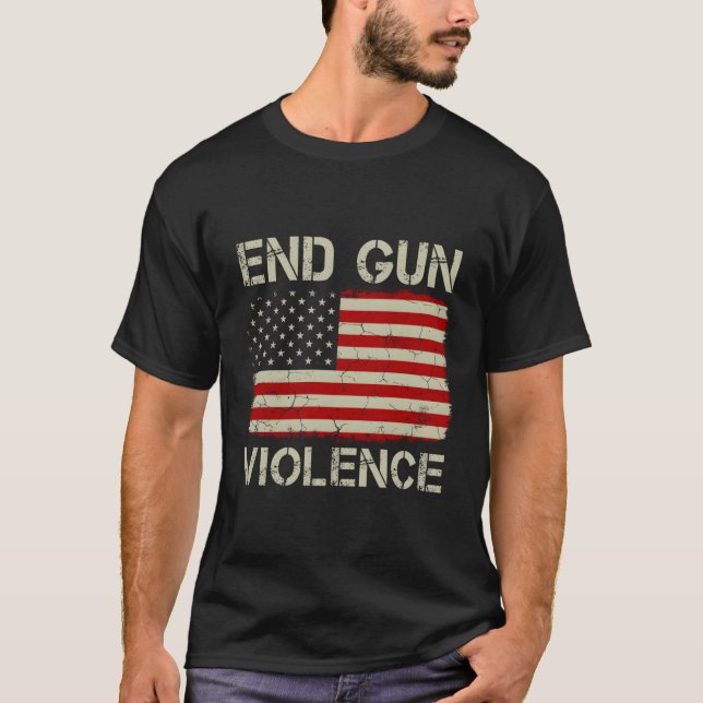 End Gun Violence Protect Our Children American Fla T-Shirt (Front)