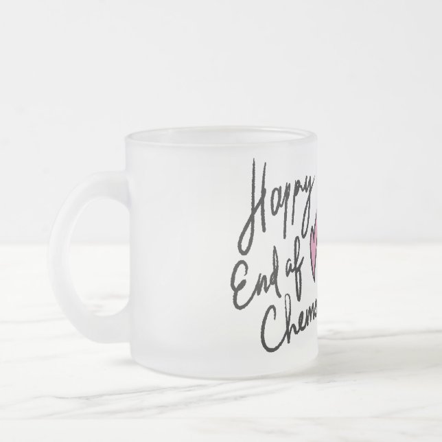 End of Chemo Mug, Pink White and Black Mug,  Frosted Glass Coffee Mug (Left)