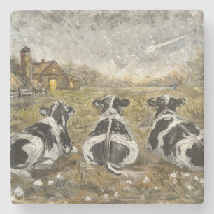 End of Day Cows Whimsical Farmhouse Cow Vintage Stone Coaster