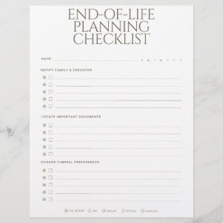 End-of-Life Planning Checklist Custom Letterhead