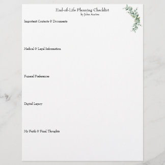 End-of-Life Planning Checklist Custom Letterhead