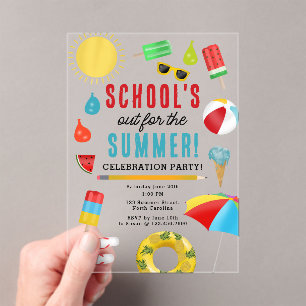 End of School Fun Kids Summer Pool Party  Acrylic Invitations