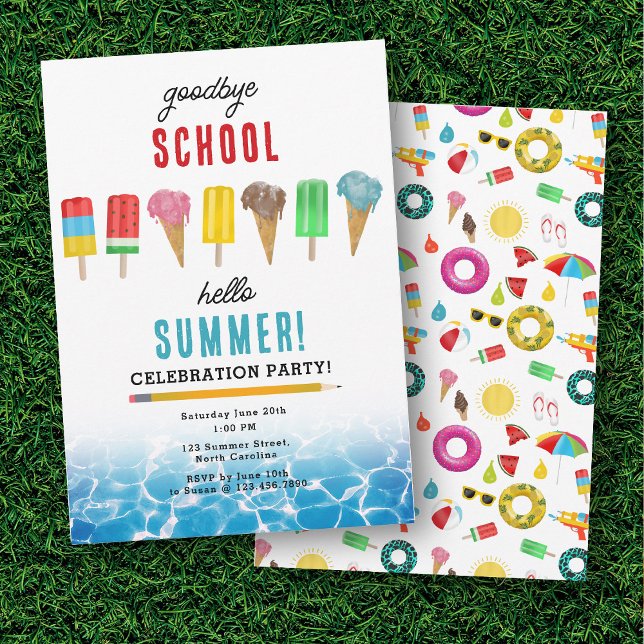 End of School Goodbye Hello Summer Pool Party Invitation (End of School Goodbye Hello Summer Pool Party Invitation)