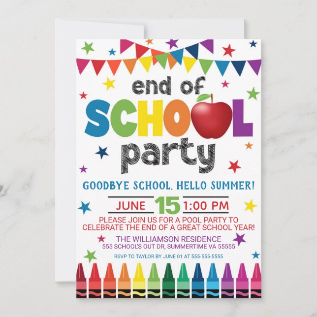 End of School Party Invitation, Summer Graduation  Invitation (Front)