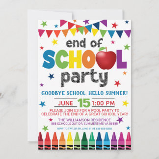 End of School Party Invitation, Summer Graduation  Invitation