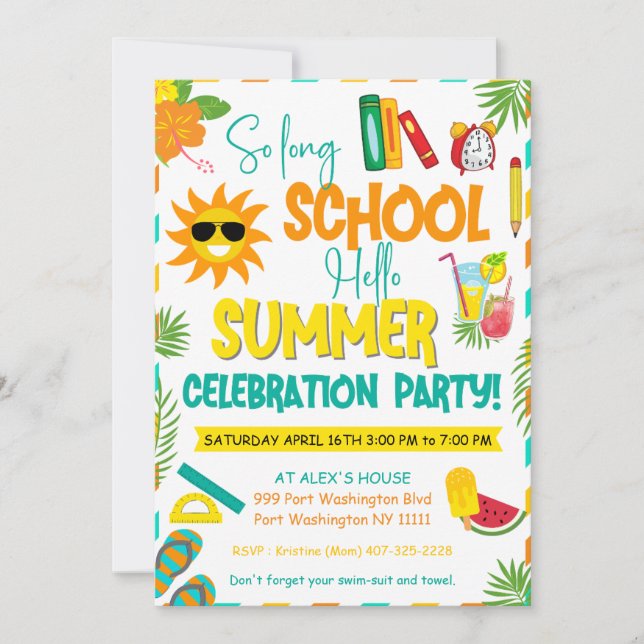 End of School Party So Long School, Hello Summer Invitation (Front)