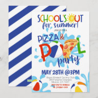 End of School Pizza & Pool Party Invitation