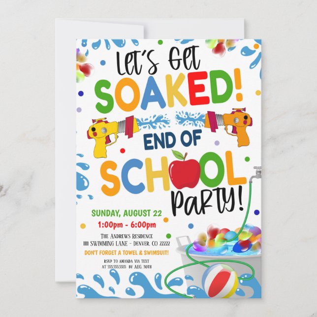 End of School Pool Party Invitation (Front)