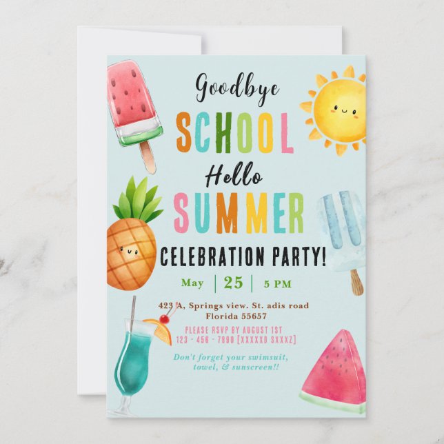 End of School year Summer Party Invitation (Front)