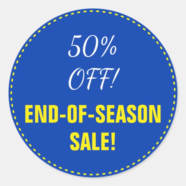 "END-OF-SEASON SALE!" "50% OFF!" Round Sticker (Front)