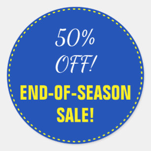 "END-OF-SEASON SALE!" "50% OFF!" Round Sticker
