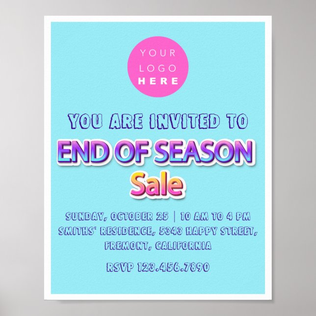 End of Season Sale Pink  Logo  Garage Yard Blue Poster (Front)