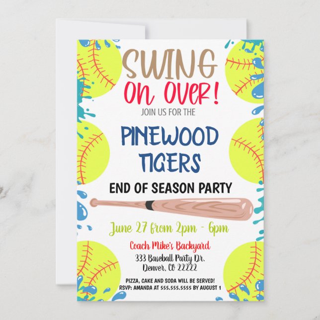 End of Season Softball Party Invitation (Front)