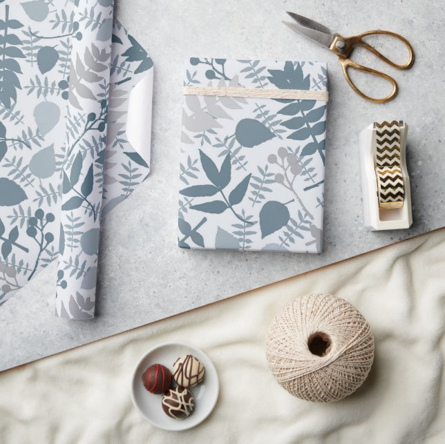 End of Summer Leaves Blue Wrapping Paper (Crafts)