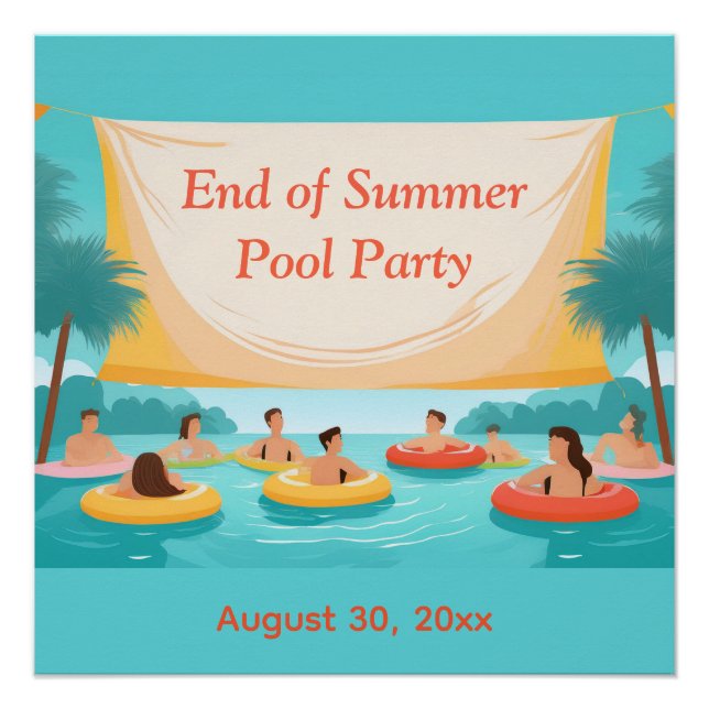 End of Summer Pool Party Custom Invitation Poster (Front)