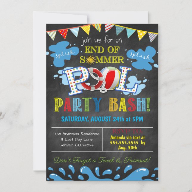 End of Summer Pool Party Invitation (Front)
