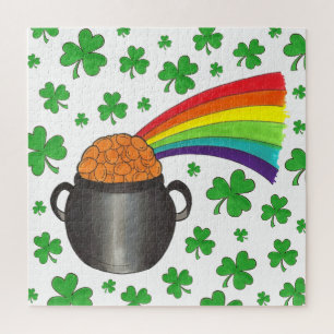 End of the Rainbow Shamrock Pot of Gold Lucky Jigsaw Puzzle