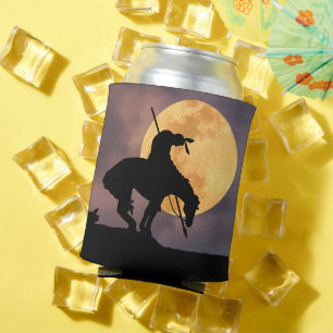 End of the Trail Silhouette with Full Moon Can Cooler