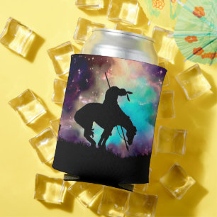 End of the Trail Silhouette With Night Sky Can Cooler