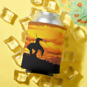 End of the Trail Silhouette With Sunset Can Cooler