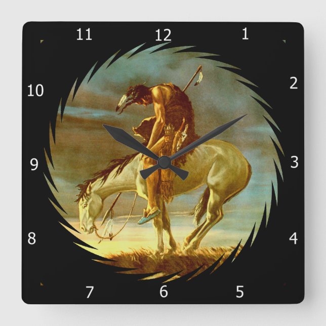 END OF THE TRAIL SQUARE WALL CLOCK (Front)