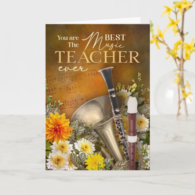 End-Of-Year Woodwind Music Teacher Thank You Card (Yellow Flower)