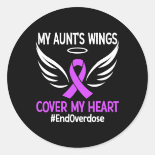 End Overdose My Aunt's Wings Cover My Heart Purple Classic Round Sticker