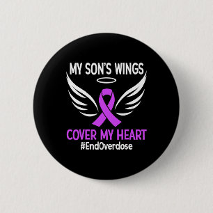 End Overdose My Son's Wings Cover My Heart Purple 6 Cm Round Badge