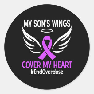 End Overdose My Son's Wings Cover My Heart Purple  Classic Round Sticker