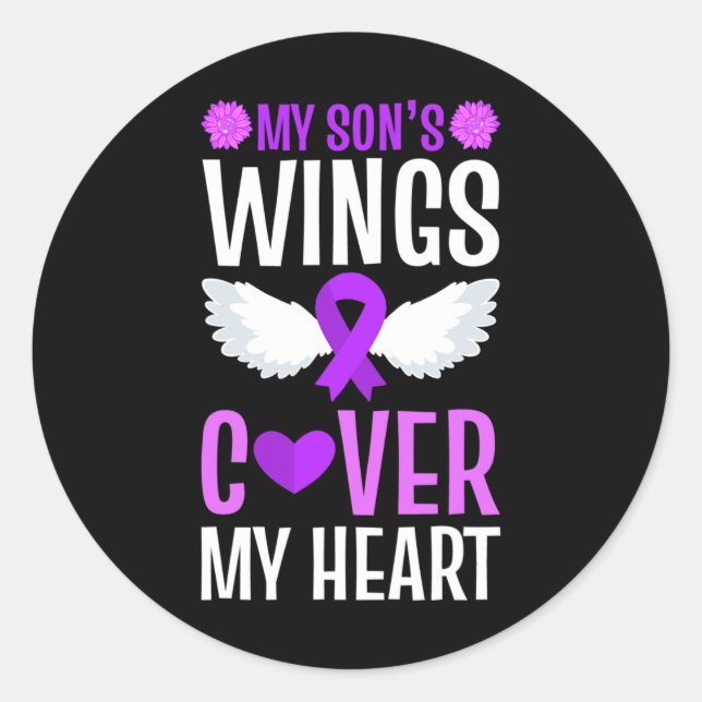 End Overdose My Son's Wings Cover My Heart Purple  Classic Round Sticker (Front)