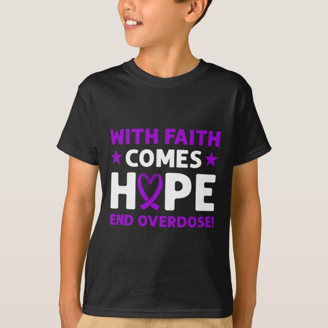 End Overdose! Purple Ribbon. Overdose Awareness  T-Shirt (Front)