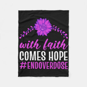 End Overdose With Faith Comes Hope Purple Floral F Fleece Blanket