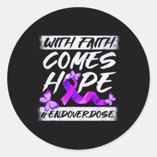 End Overdose With Faith Comes Hope Purple Ribbon Classic Round Sticker