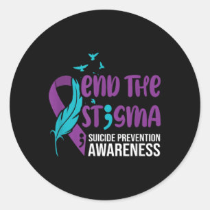 End The Stigma, Suicide Prevention Awareness Ribbo Classic Round Sticker