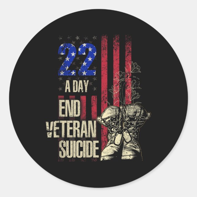 End Veteran Suicide Awareness 22 A Day Patriotic U Classic Round Sticker (Front)