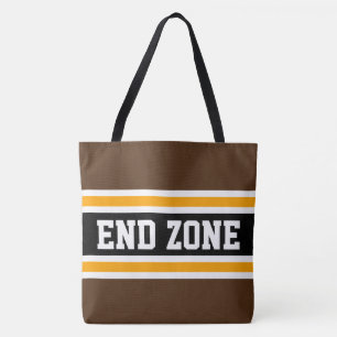 END ZONE 70s Athletic Brown Orange Black Stripes Tote Bag