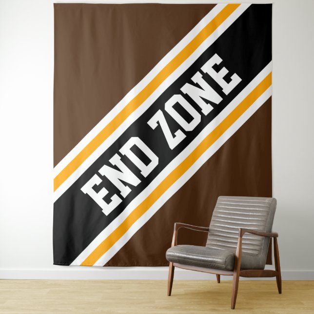 END ZONE Bold Athletic Brown Black Racing Stripes Tapestry (In Situ)