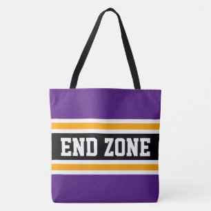 END ZONE Bold Athletic Purple Orange Black Stripes Tote Bag