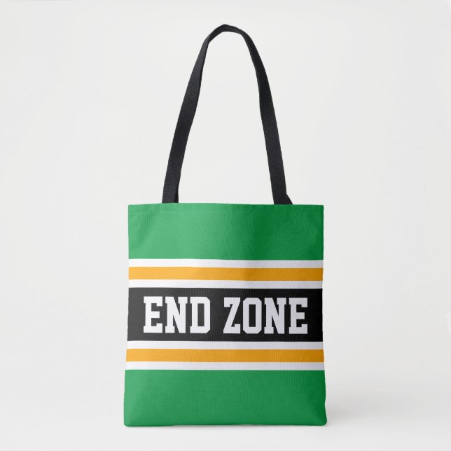 END ZONE Bold Bright Green Yellow Black Stripes Tote Bag (Front)