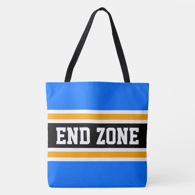 END ZONE Bright Blue Orange Black Racing Stripes Tote Bag (Front)
