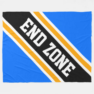 END ZONE Bright Blue Yellow Black Football Stripes Fleece Blanket