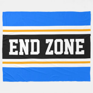 END ZONE Bright Blue Yellow Black Football Stripes Fleece Blanket