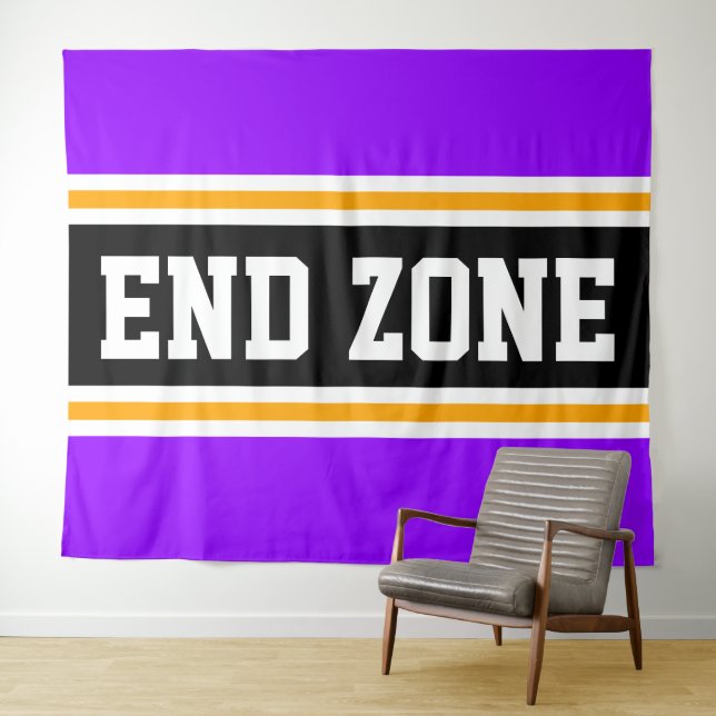 END ZONE Bright Purple Black Yellow Racing Stripes Tapestry (In Situ (Horizontal))